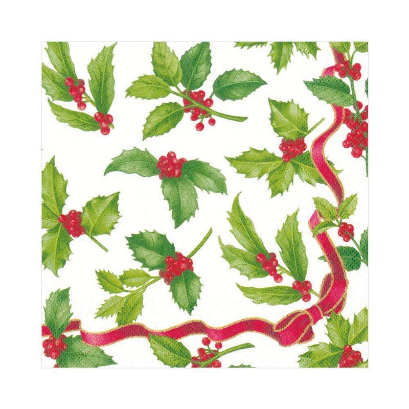 Caspari - Holly Toss Ivory - Paper Goods - Lunch Napkins - Shelburne Country Store