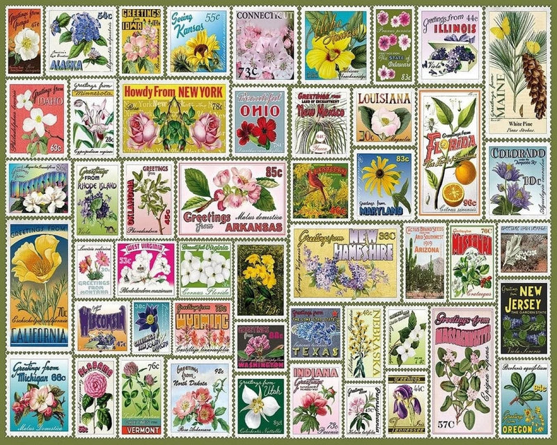 State Flower Stamps - 1000 Piece Jigsaw Puzzle - Shelburne Country Store