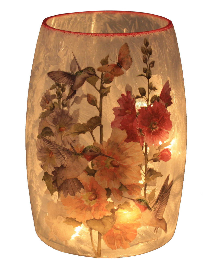 Hollyhocks Lighted Vase - Hummingbirds and Butterflies - Style 2 - Shelburne Country Store