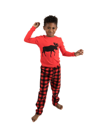 Kids Moose Print Cotton Top Fleece Pant Pajamas - - Shelburne Country Store