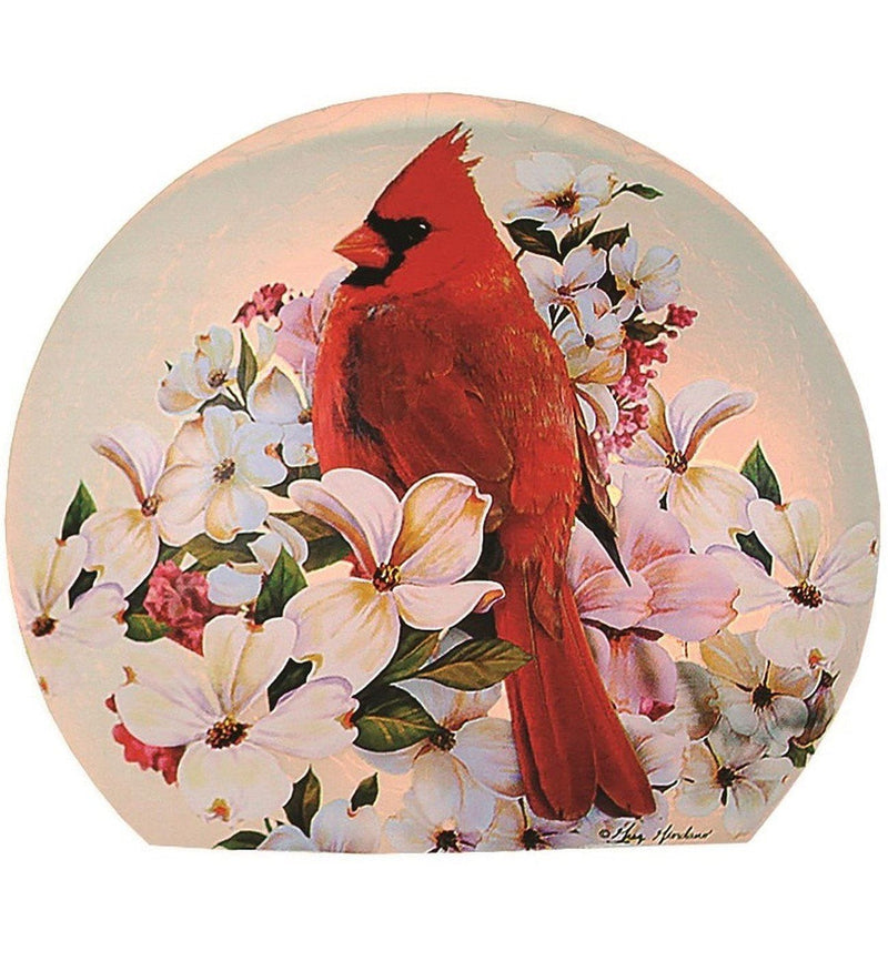 Lighted Round Glass - Cardinals - - Shelburne Country Store