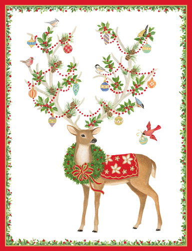Reindeer With Ornamented Antlers - Christmas - 16 Cards (5.25'' x 6.76'') - Shelburne Country Store