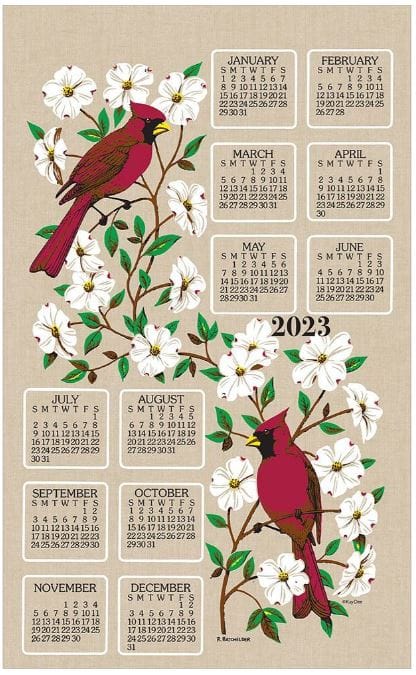2023 Linen Calendar - Dogwood & Cardinal - Shelburne Country Store
