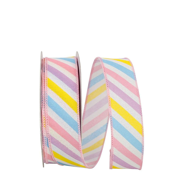 Pastel Stripe Diagonal Wired Ribbon - Per Yard - Shelburne Country Store