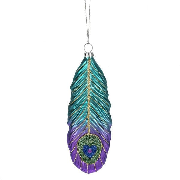 Colorful Peacock Feather Glass Ornament - Shelburne Country Store