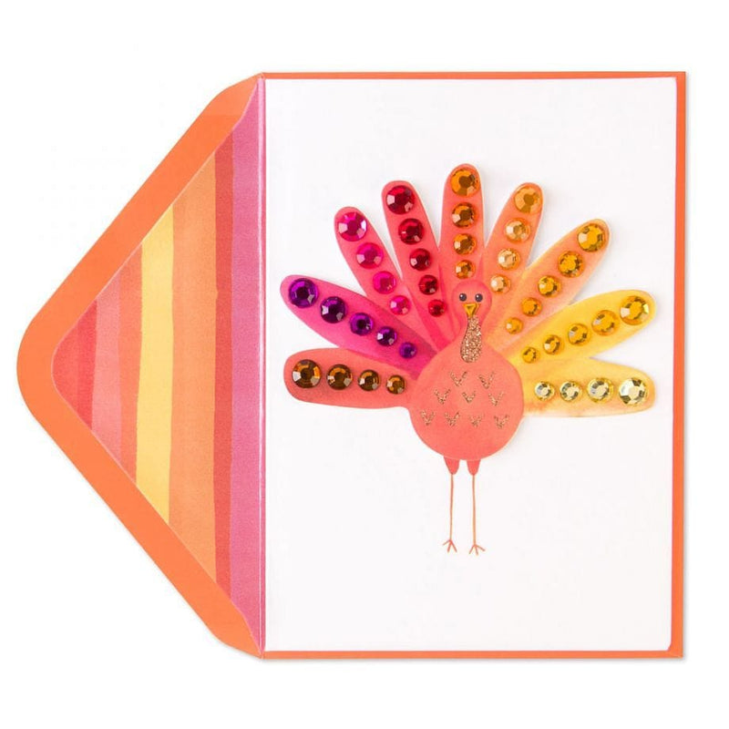 Watercolor Turkey with Gems Thanksgiving  Card - Shelburne Country Store