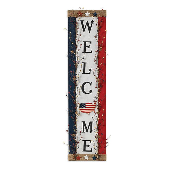 Wood Americana "WELCOME" Wall Decor with Berry Accents - 42 Inch - Shelburne Country Store