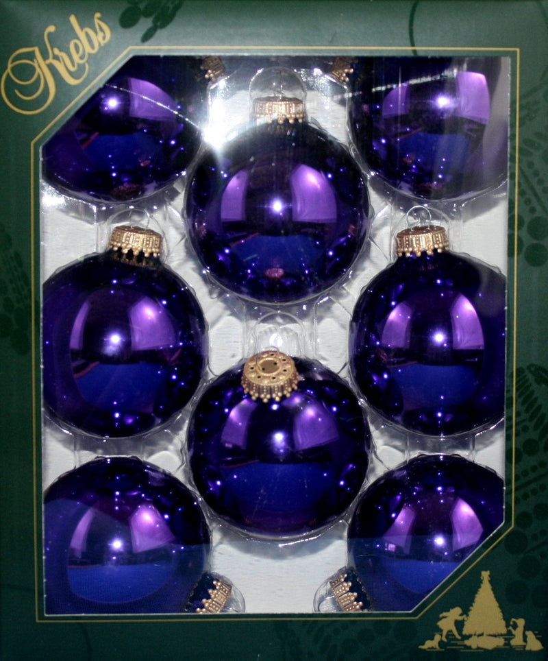 Christmas By Krebbs 2 5/8 Glass Balls - Gold Caps - Royal Lilac 8 Pack - Shelburne Country Store