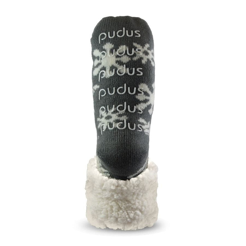 Extra Fuzzy Slipper Socks - Snowflake - Grey - Shelburne Country Store