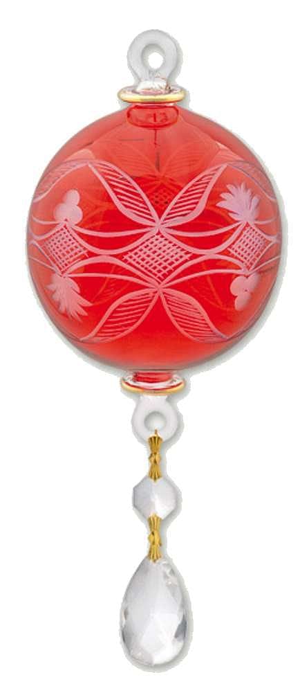 Full Size Special Etching Crystal Ball with Dangles Ornament -  Christmas Red - Shelburne Country Store