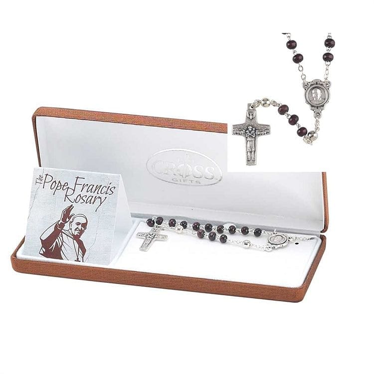Rosary Pope Francis - Brown Wood 13" - Shelburne Country Store