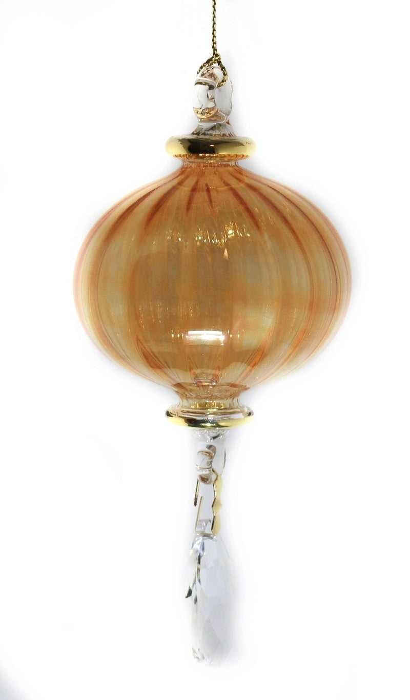 Etched Glass Pumpkin with Hanging Crystal -  Yellow - Shelburne Country Store