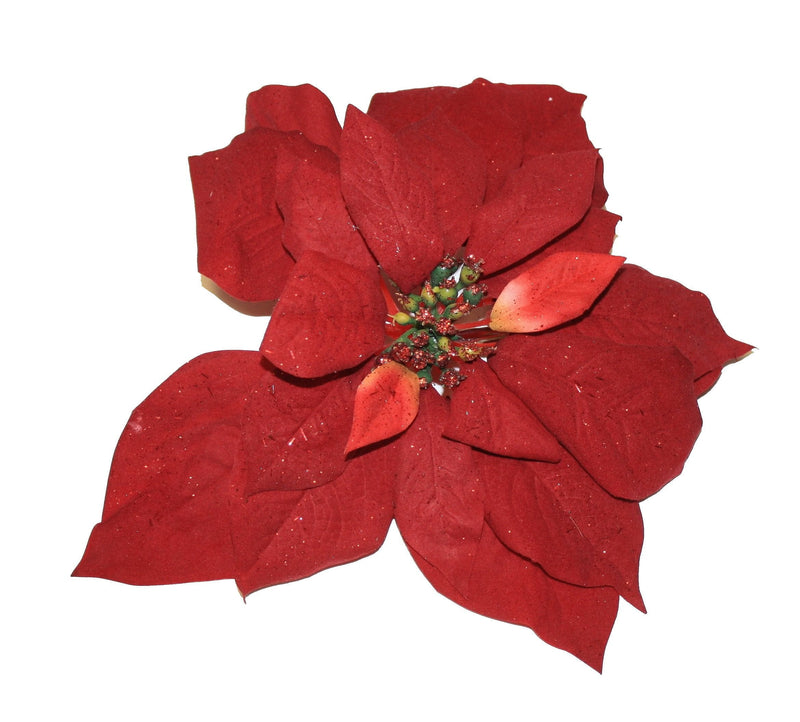 8" Red Artificial Poinsettia Clip On Ornament - Shelburne Country Store