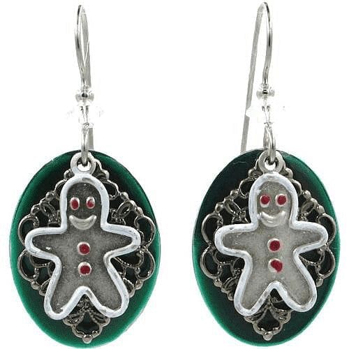 Silver Gingerbreadman on Oval Layered Earrings - Shelburne Country Store