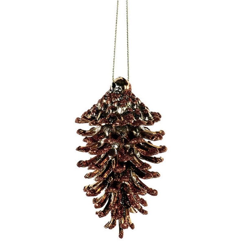 3 Count Glittered Natural Pinecone Ornament - Copper - Shelburne Country Store