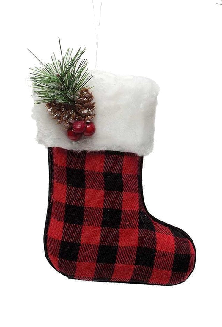 Let it Snow Plaid Stocking Ornament -  Black and Red - Shelburne Country Store