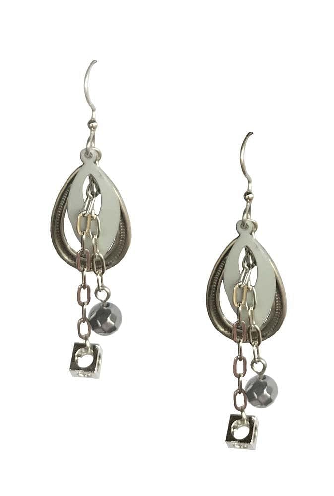 Tear Drop With Chain And Cube Drop Dangle Earrings - Shelburne Country Store