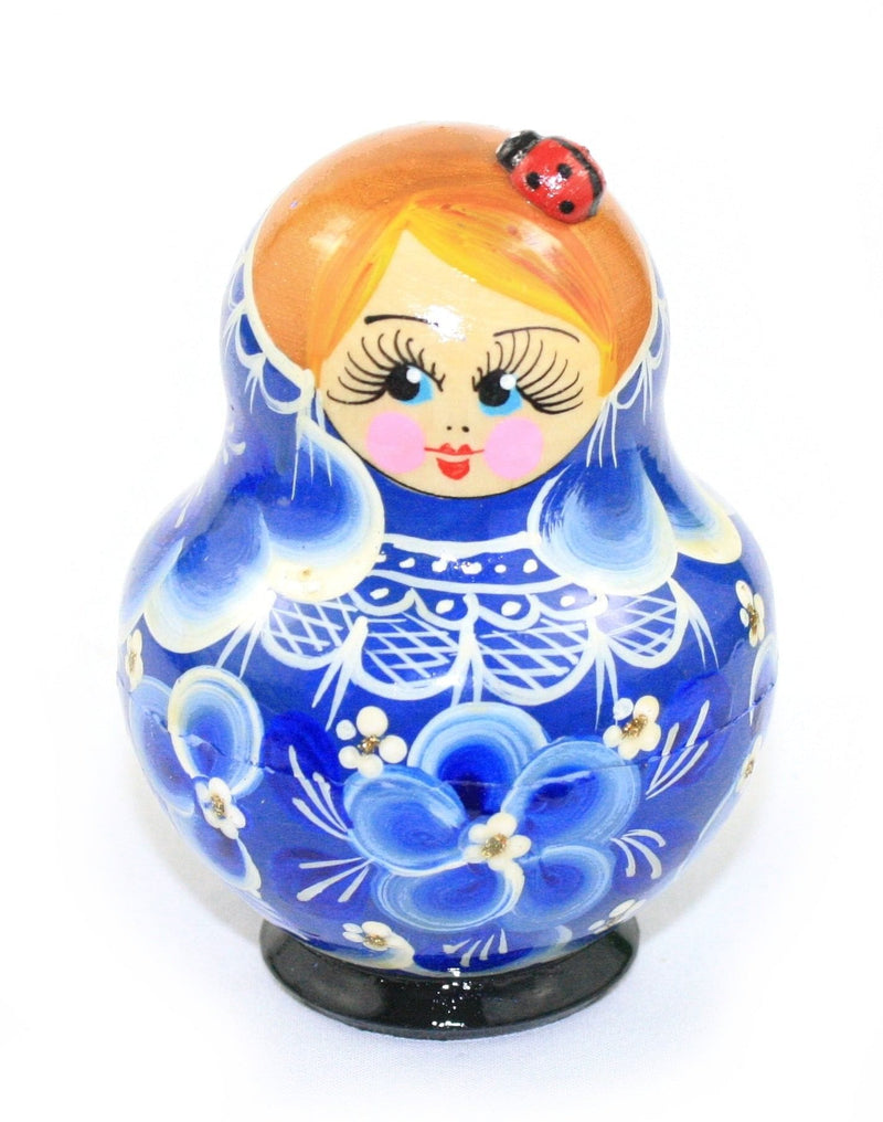 Blue Girl with Lady Bug Russian Nesting Doll - Shelburne Country Store