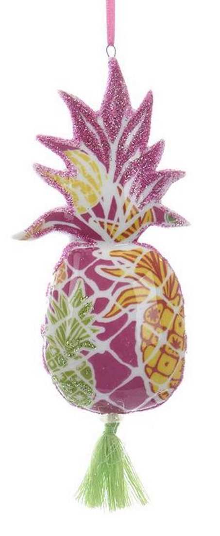 Porcelain Pineapple With Decal and Tassel Ornament -  Multicolor - The Country Christmas Loft