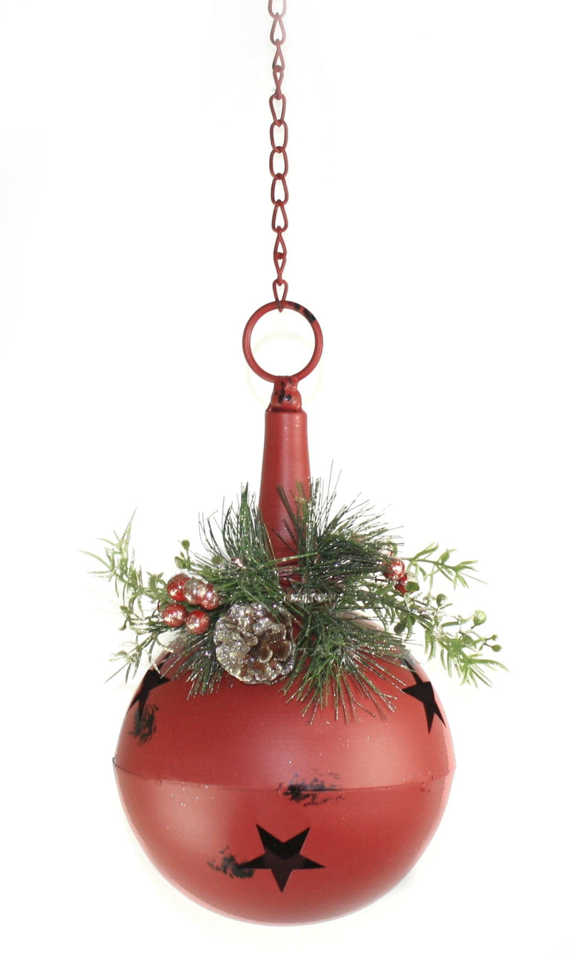 HUGE Bell Ornament With Glitter Pine Accents -  Red - Shelburne Country Store