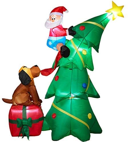 72" Electric Lighted Inflatable Santa On Christmas Tree - Shelburne Country Store