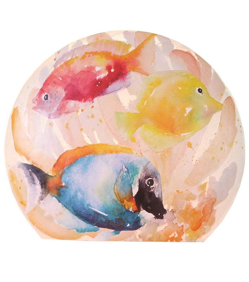 Lighted Round Glass - Watercolor Fish - - Shelburne Country Store