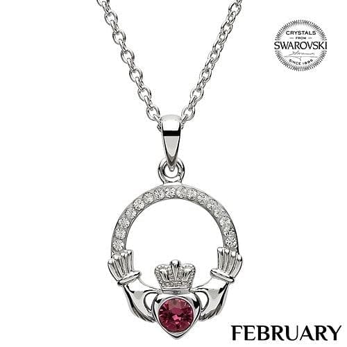 February Claddagh Birthstone Necklace with Swarovski Crystals - Shelburne Country Store