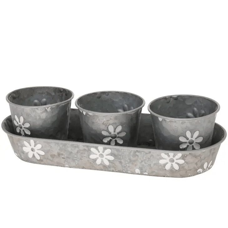 Long Metal Daisy Plant Pots Set of 4 - Shelburne Country Store