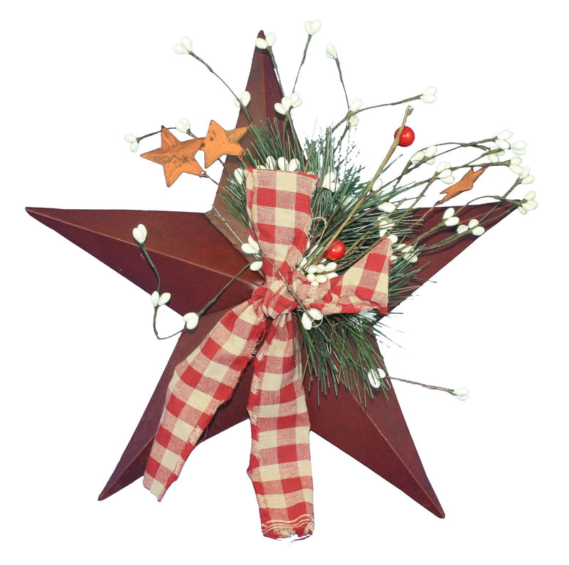 Metal Burgandy Barn Star with Gingham Bow - Shelburne Country Store