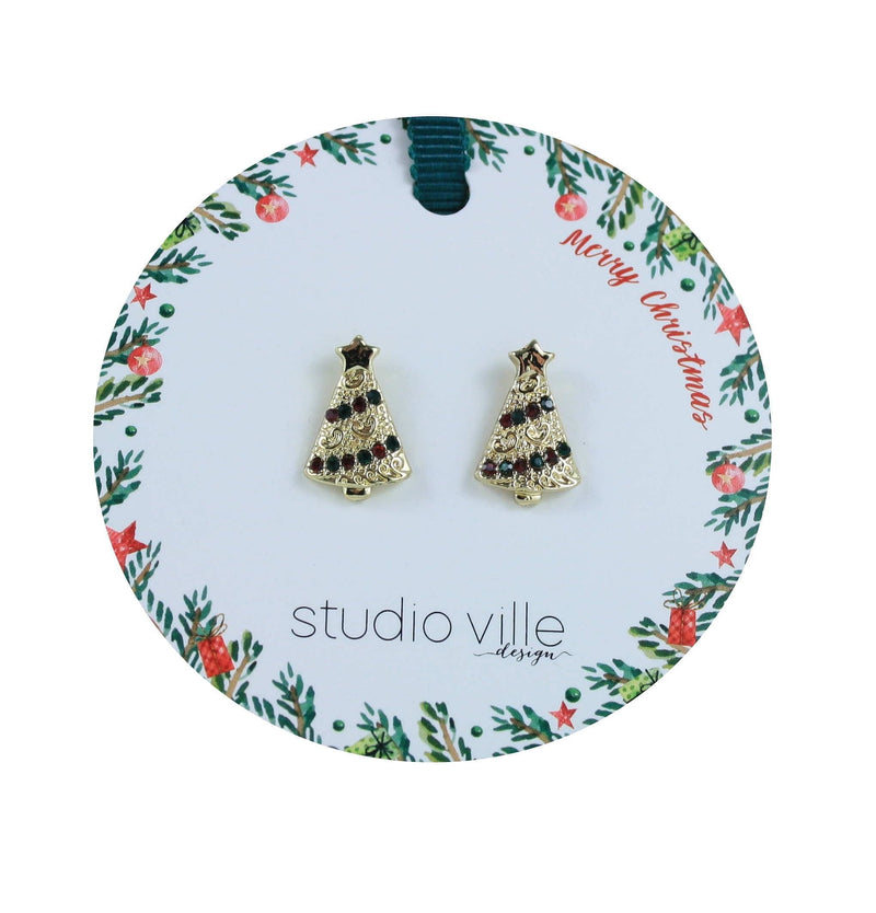 Christmas Crystal Earrings - Gold Tree - Shelburne Country Store