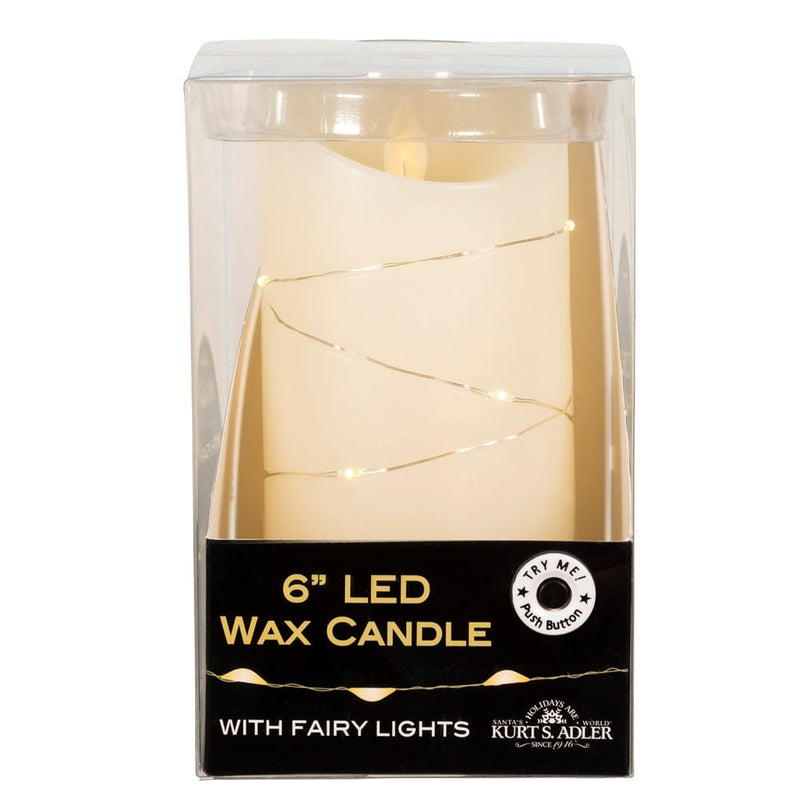 6" Battery Operated Flicker Flame White Candle With Fairy Lights - Shelburne Country Store