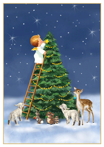 Baby Angel And Tree - Christmas Card Box - 16 Cards (4.75'' x 6'') - Shelburne Country Store