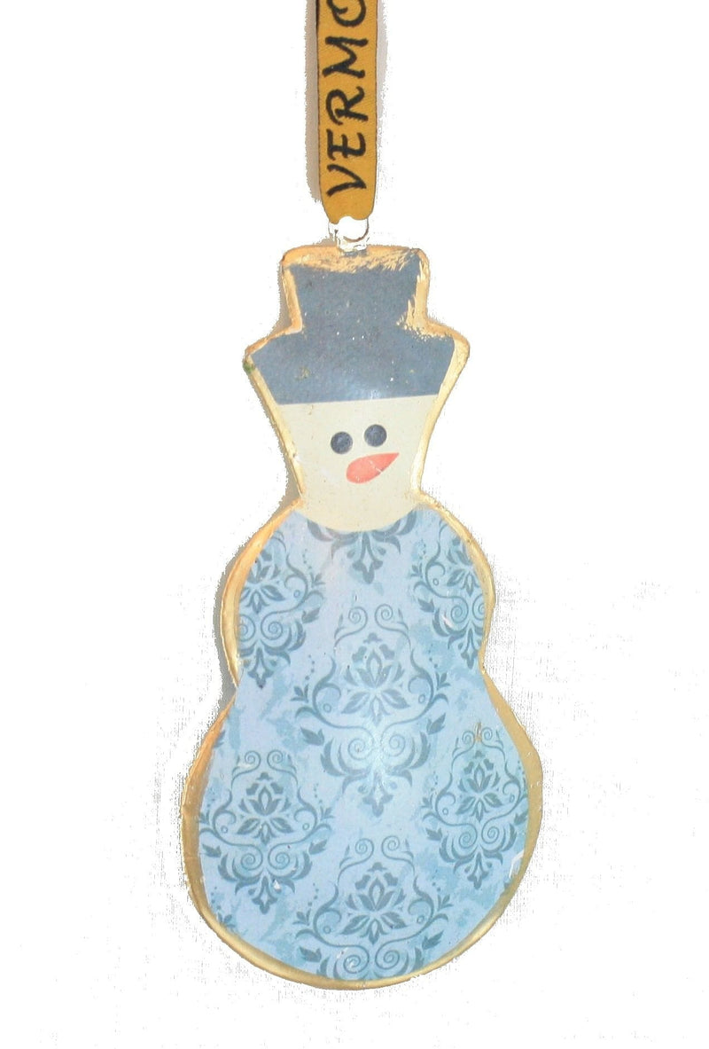 Hand Painted Tin Snowman Ornament - Hat Blue Paisley - Shelburne Country Store