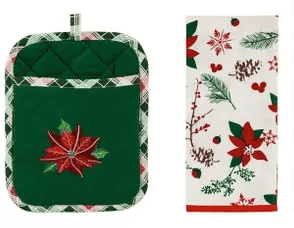 Tea Towel and Pot Holder - Poinsettia - Shelburne Country Store