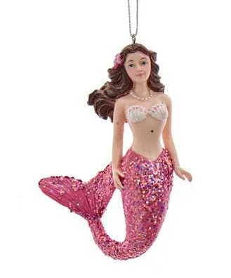 Mermaid With Glittered Tail Ornament -  Pink - Shelburne Country Store