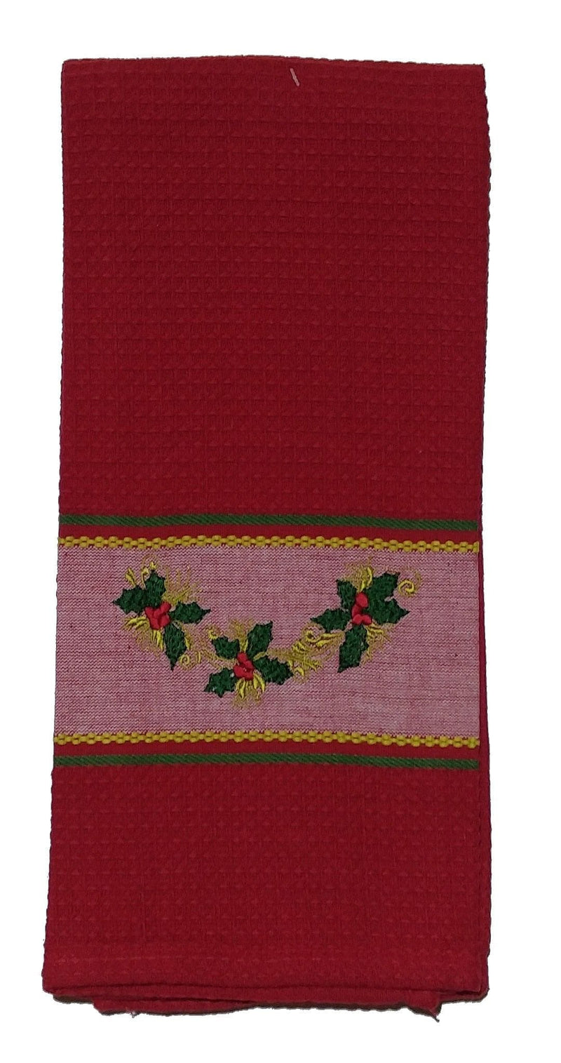 Embroidered Yuletide Kitchen Towel - Red - Shelburne Country Store