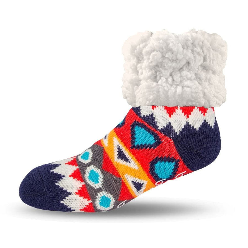 Extra Fuzzy Slipper Socks - Southwest - Red - Shelburne Country Store