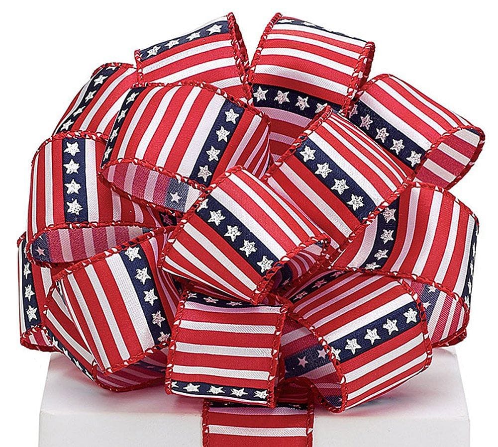#9 Stars and Stripes Patriotic Wired Ribbon 20yds - Shelburne Country Store