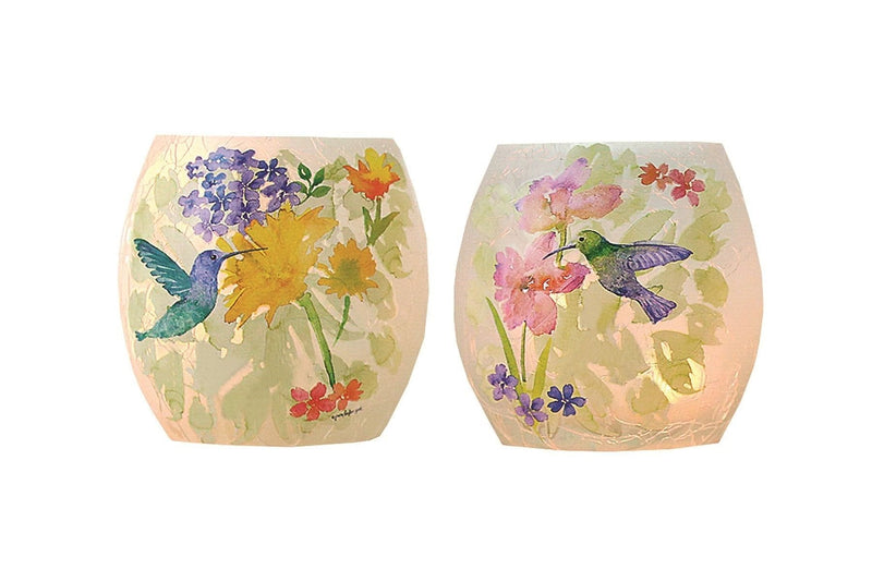 3 Inch Lighted Glass Vase - Watercolor Hummingbirds - - Shelburne Country Store
