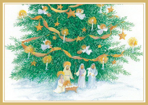 Nativity and Tree Christmas Cards - 16 Piece Set - Shelburne Country Store