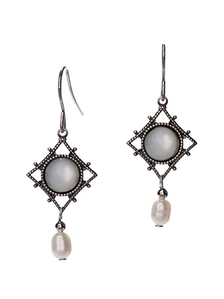 Silvertone And Pearlescent Dangle Earrings - Shelburne Country Store