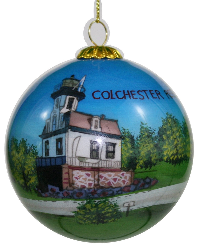 Hand Painted Glass Globe Ornament - The Colchester Reef Lighthouse At Shelburne Museum - Shelburne Country Store