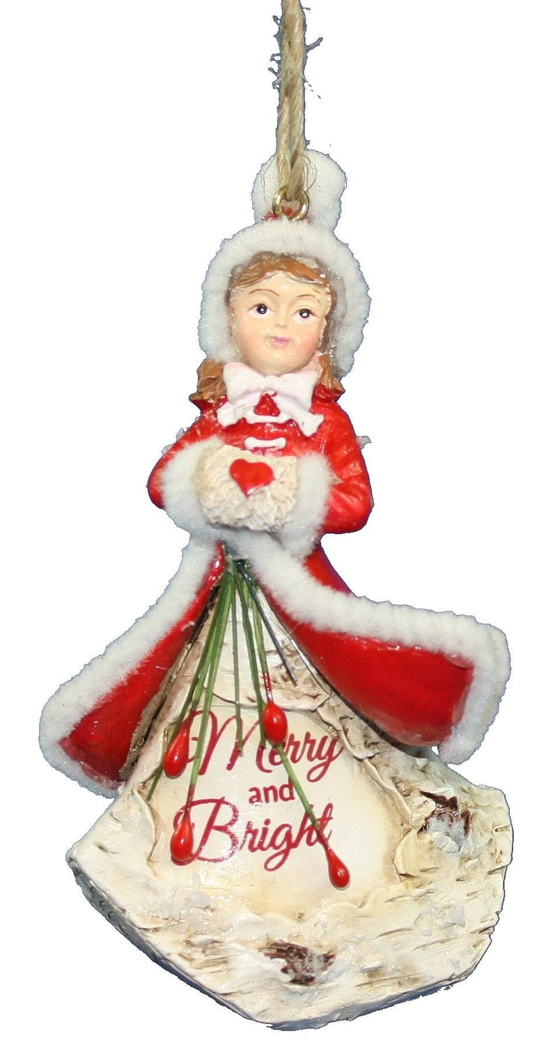 Resin Birch Girl Ornament - Merry - Shelburne Country Store