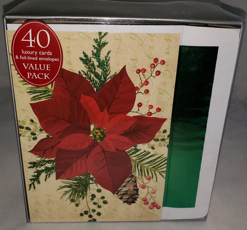 Holiday Luxury Favorites Value 40 Card Box - Poinsettia - Shelburne Country Store