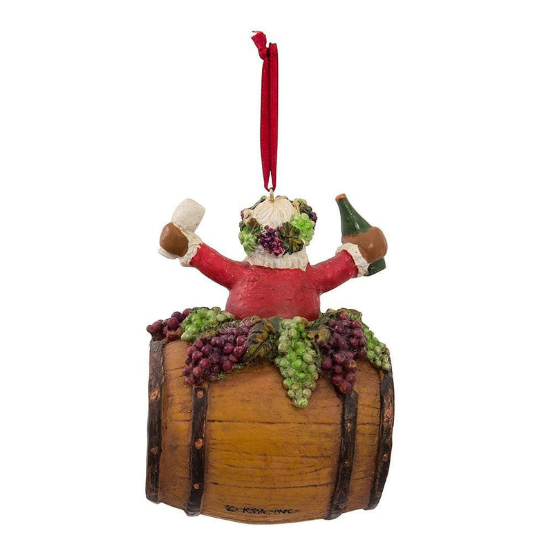 Santa On Wine Barrel Ornament - Shelburne Country Store