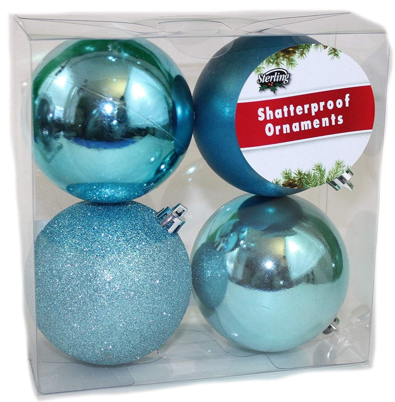 80mm Shatterproof Decorated Ball Ornaments 4 Pack -  Teal - Shelburne Country Store