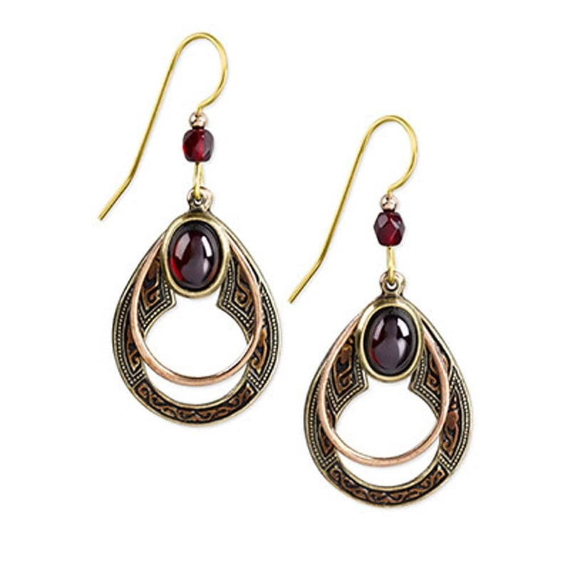 Silver Forest Copper And Goldtone Open Teardrop With Red Wine - Shelburne Country Store