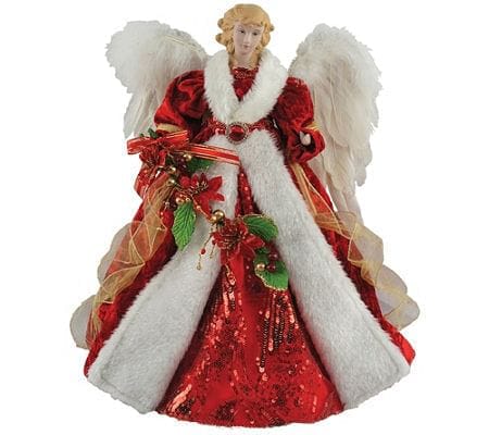 Red Poinsetta Angel Tree Topper - Shelburne Country Store