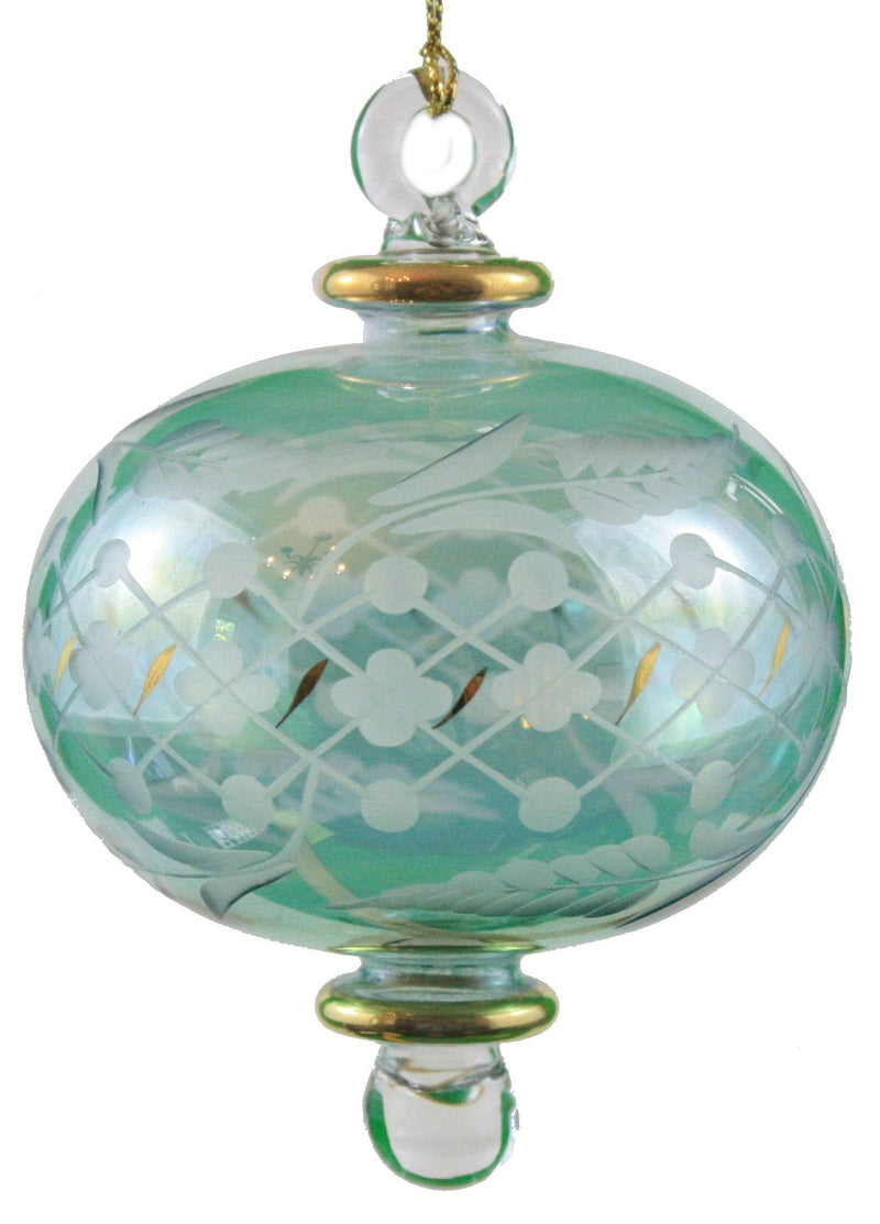 Full Size Clear Etched Sphere with gold Accents -  Green - Shelburne Country Store