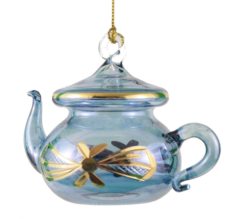Egyptian Glass Teapot With Gold Etching Ornament -  Yellow - Shelburne Country Store
